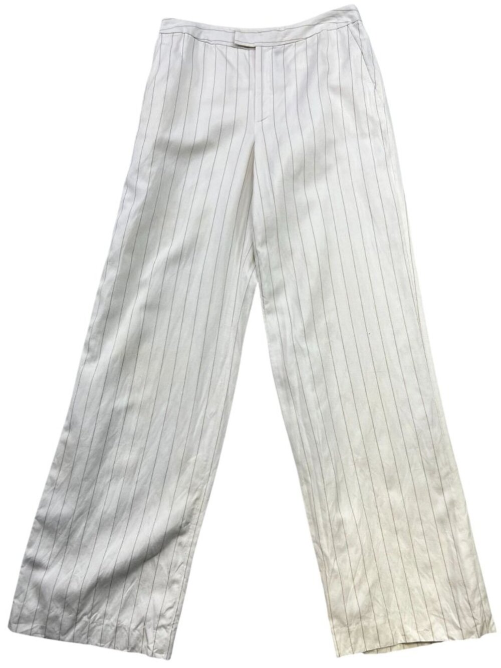 Linda Allard Ellen Tracy Women's Linen Wide-Leg Dress Pants Sz 6 Cream Pinstripe